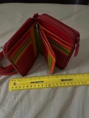 Red Women's Zip Wallet with Color-Block Card Slots
